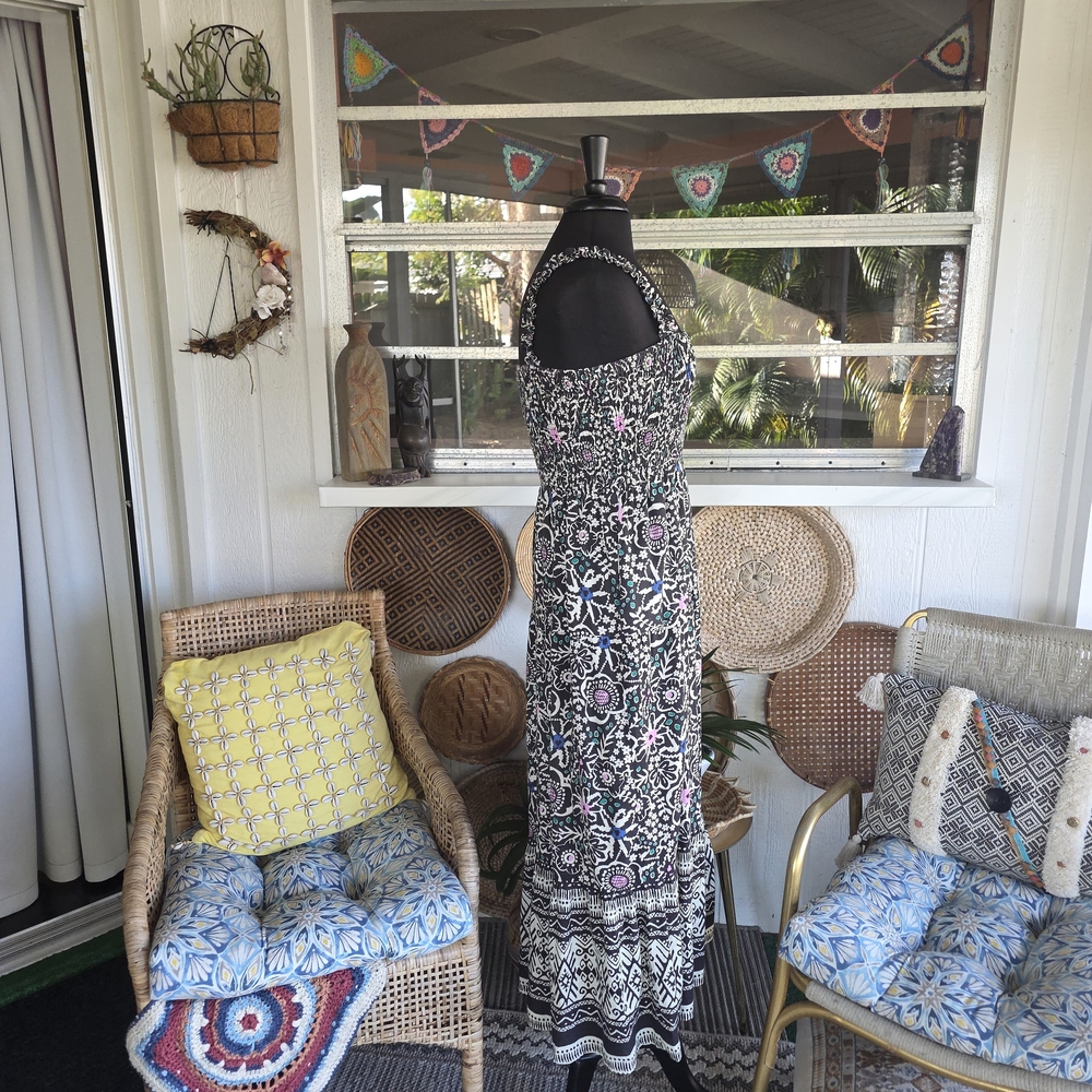 Marine Layer Small Long Dress Black and Pink Maxi Dress Floral Boho Chic - Picture 7 of 16